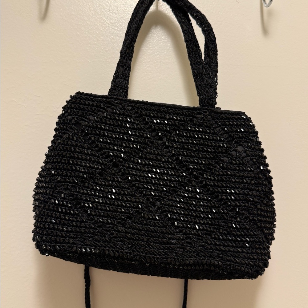 Valerie Stevens Vintage Crochet and Seed Beaded Black Purse